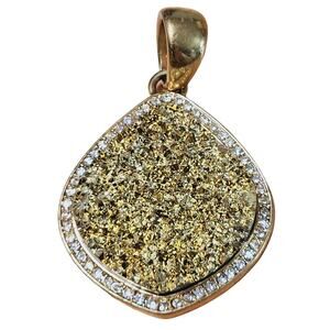 Joan River Gold Druzy with Rhinestones Pendant